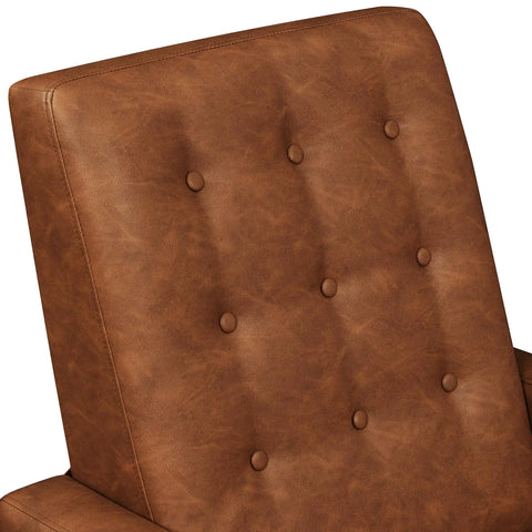 Close-up of tufted upholstery on Cozy Faux Leather Recliner Sofa With Adjustable Back And Footrest in brown.