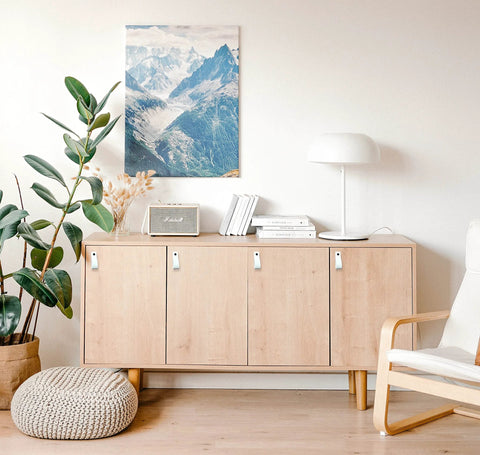 Modern cabinet with two pack white leather drawer pulls for industrial style furniture upgrade, easy install handles, 7-7/8 x 1 inch size.