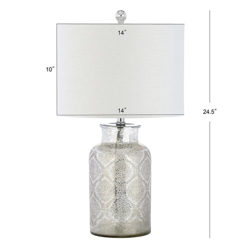 Mercury Silver Trellis Glass Table Lamp With White Linen Shade For Living Room Or Bedroom, LED Bulb Included, 24.5-inch tall