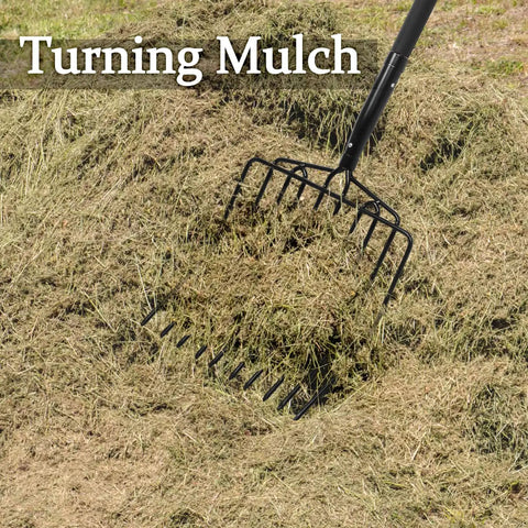 Built Tough Pitch Fork With 10 Tines And Non Slip Handle For Mulching And Garden Cleanup 45 Inch Curved Head Garden Fork