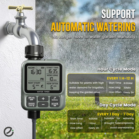 Outdoor Garden Hose Sprinkler Timer With Auto Manual And Rain Delay Modes Large LCD Display Easy To Program Watering Timer