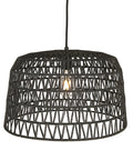 Boho Modern Hanging Rattan Pendant Light With Iron Frame And Natural Paper Wrap Charcoal Gray Woven Lamp In Black Finish
