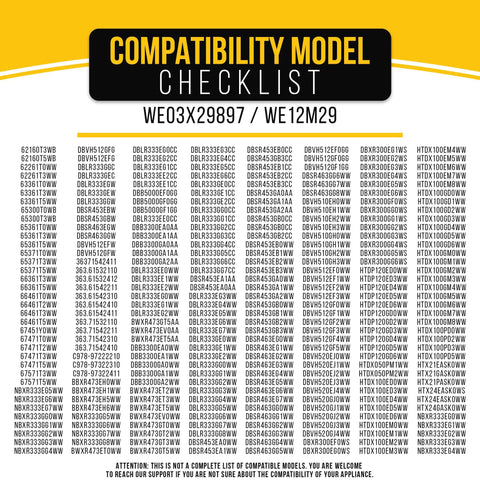 Compatibility model checklist for Durable Heavy Duty 89.5 Inch Dryer Belt Replacement For GE Whirlpool Hotpoint Kenmore WE03X29897 WE12M29