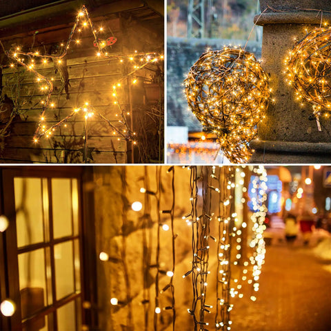 Outdoor Solar String Lights 39Ft 100 LED With 8 Modes Waterproof Warm White illuminating star and festive decor