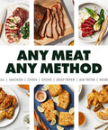 Smart Wireless Meat Thermometer With Two Ultra Thin Probes, WiFi Remote Range, Heat Safe To 1000F, Five Sensors No Guesswork For Maximum Accuracy, Real Time Temps, Rest Reminders, Guided Cooking For Grill, Oven, Smoker And Air Fryer with grilled meats