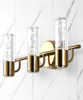 Brass Gold Modern Integrated LED Vanity Light Wall Sconce For Bathroom And Hallways With Clear Bubble Acrylic Shade Minimalist Art Deco Style Neutral White 4000K 18 Inch Energy Saving Fixture No Bulbs To Replace