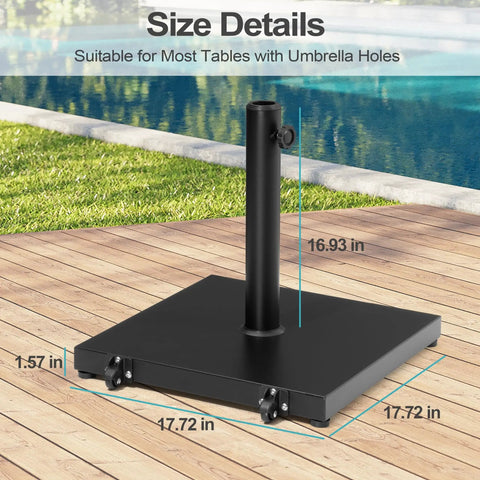 Heavy Duty 43Lb Concrete Patio Umbrella Base With Wheels Square Outdoor Stand For Market Umbrellas Black Finish Stable and Easy