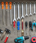 12 Piece Screwdriver Organizer Set With Double Ring Tool Holders For Pegboard Hooks, tools neatly arranged on pegboard