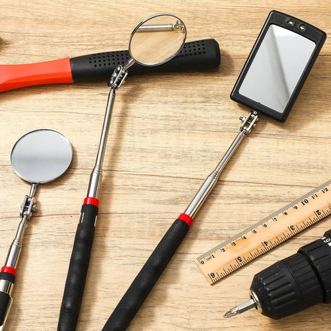 Six Piece Telescoping Inspection Mirror Set For Cars And Under Vehicle Checks Retractable Round And Square Mirrors