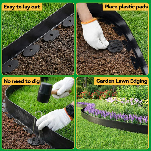 Installation of No Dig Landscape Edging Border Kit 1.5 Inch Tall 20 Foot Heavy Duty Garden Edge With 25 U Shaped Stakes
