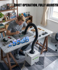 Person using 105W Solder Fume Extractor With Big 2 In 1 HEPA Carbon Filter For Soldering And PCB Repair in a workshop.