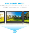 12 Inch HDMI Portable Monitor with 1366x768 Display Built in Speaker Plug and Play VGA HDMI AV Ports showing wide viewing angle