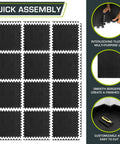 Interlocking Puzzle Foam Floor Tiles Half Inch Thick For Home Gym And Kids Play Areas EVA Cushioned Mats Non Slip Black Tiles 48 Sq Ft Pack Of 12
