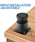 2.5 Inch Heavy Duty Adjustable Black Stainless Steel Furniture Legs Set, shown installed on wooden surface with screws