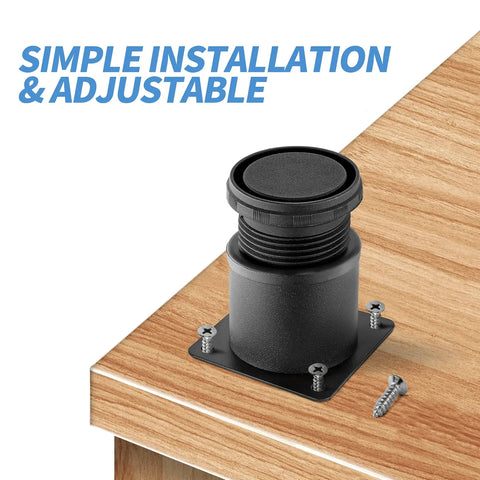 2.5 Inch Heavy Duty Adjustable Black Stainless Steel Furniture Legs Set, shown installed on wooden surface with screws