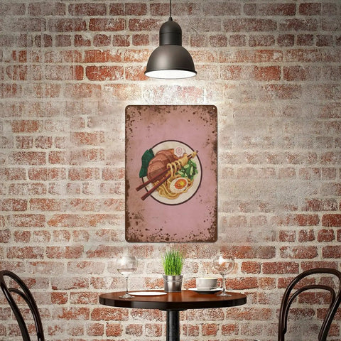 Dope Tonkotsu Noodles Themed Wall Art For Kitchen And Office, Funny Food Sign, Vintage Pewter Metal Wall Denoter in coffee corner