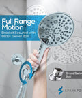 High Pressure Handheld Shower Head With 6 Wide Angle Face And 6 Spray Modes For Real Rinse Includes 70 Inch Hose Brass Swivel Bracket Built To Last Anti Clog TPR Nozzles Easy Clean Luxury Chrome Finish package display