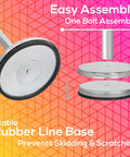 Heavy Duty Crowd Control Stanchions With 6.5 Foot Retractable Belts, stainless steel base and assembly components on colorful background