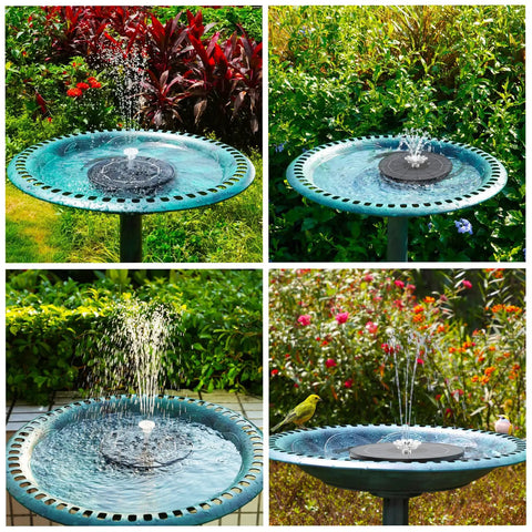 28 Inch Solar Powered Bird Bath With 3.5 Watt Fountain Kit And 8 Nozzles For Outdoor Backyard Garden Courtyard Weather Resistant Polyresin Pedestal Green Finish in garden settings