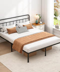 Built Tough Full Size Metal Bed Frame With Sleek Headboard And Scratch Proof Finish Black Platform setup in modern bedroom