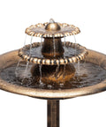 3 Tier Pedestal Outdoor Fountain With Birdbath Bronze Finish 35 Inch Tall Vintage Style Water Cascade for Yard Patio or Deck Decor