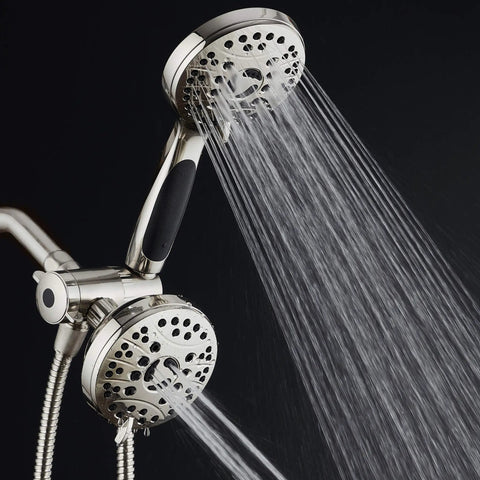 High Pressure 48 Mode Luxury 3 Way Shower Head Kit With Dual Rain And Handheld, 6 Foot Stainless Steel Hose, Anti Slip Grip.