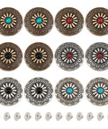 Top Shelf Vintage Western Screw Back Buttons 12 Piece Set 30mm Turquoise Flower Conchos displayed with metal fasteners.