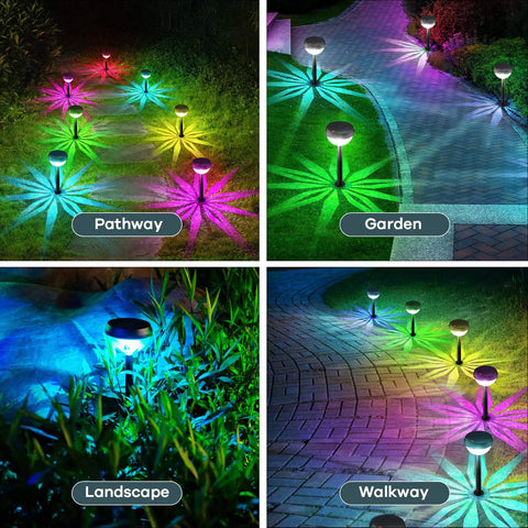 Color Changing Solar Path Lights 8 Pack Outdoor Waterproof Multicolor Landscape Lighting With Auto On At Night