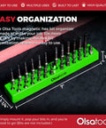 Green Magnetic Hex Bit Organizer Tray Displaying 37 One Quarter Inch Bits on Ferrite Magnet Base for Easy Organization