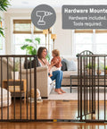 Extra Wide Baby Gate And Dog Gate For Hallways And Large Openings, Fits 44 To 72 Inch Openings, 36 Inch Tall, Hardware Mounted, Sturdy Bronze Finish Safety Gate For Pets And Kids shown in use with family