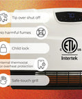 WiFi Infrared Wall Mounted Heater With Remote Touchscreen Digital Thermostat Tip Over Safety Shut Off Space Saving Wall Mount For Bedrooms And Kitchens Keeps Your Space Cozy And Warm with safety features visible