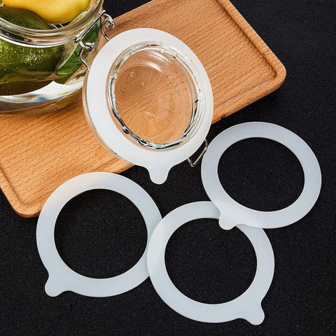 Eight white silicone jar gaskets, 3.75-inch, for regular-mouth canning jars; airtight sealing rings.