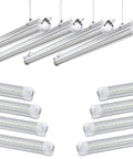 Set of 8Pack 4Ft LED Shop Lights, 50W Each, 5000K Daylight White, linkable, hanging and surface mount options shown.