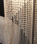 Crystal Floor Lamp With Rainfall Sparkle, Modern Lava Style Light for Living Room, showing sparkling crystal strings in silver finish
