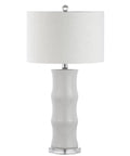 26.5 Inch White Ceramic Table Lamp With Linen Drum Shade And Bamboo Design For Living Room Or Bedroom Nightstand Modern Bedside Light With LED Included ETL Listed Stylish Home Decor