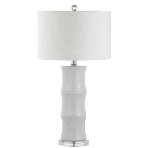 26.5 Inch White Ceramic Table Lamp With Linen Drum Shade And Bamboo Design For Living Room Or Bedroom Nightstand Modern Bedside Light With LED Included ETL Listed Stylish Home Decor