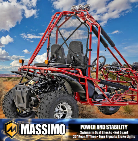 Go Kart With 169cc 10 HP Engine, 35 MPH Top Speed, Independent Suspension, Adjustable Seats, Baja Lights, All Terrain Tires, Adult Size for Ages 16 Plus, Red