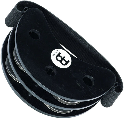 Foot Tambourine For Hands Free Percussion, Slip On Shoe Pad To Tap Your Foot And Accent Grooves, Ideal For Live Performances And Layering Beats While Your Hands Stay Free On Stage. black elastic foot tambourine with stainless steel jingles