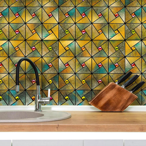 Windmill Glass Polished Rainbow Peel and Stick Backsplash Tile Kit for Kitchen Fireplace and Bathroom Aluminum Composite 3D Metal Look