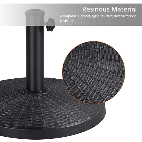 Beefed Up Heavy Duty Outdoor Umbrella Base 22 Lbs 18 Inch Round Patio Stand showing textured black finish surface