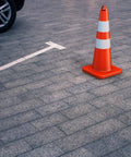 Heavy Duty 28 Inch Traffic Safety Cones Set Of 6 With Handles High Visibility Orange With Reflective Collars in parking lot