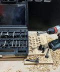 CORTOOL 16-piece Forstner bit set with hex-shank wood drill bits in a black plastic case