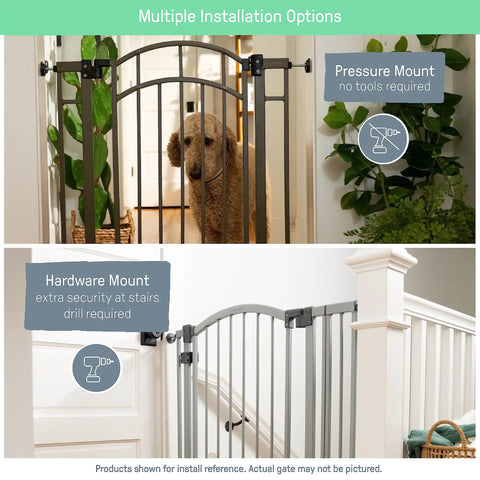 Kid And Pet Safe Gate For Openings 29.5 To 53 Inches Extra Tall 38 Inches No Drill Pressure Mount Or Hardware Mount Walk Through Auto Close Door Fits Doorways Halls Stairs Wall Or Banister Gray