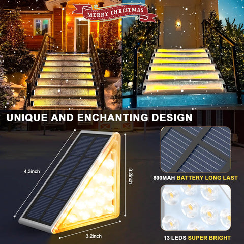 Solar Step Lights For Outdoors Waterproof IP67 Stair And Deck Lights Pack Of 6 with measurements and enchanting lighting on stairs