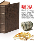 Faux Book Safe With Hidden Compartment For Small Valuables And Cash A Clever Stash Box Hides jewelry next to a rolled cash bundle.