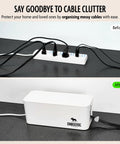 Before and after using Big Cord Clutter Killer Cable Management Box That Hides Power Strips And Messy Cords ABS Safe Organizer XL