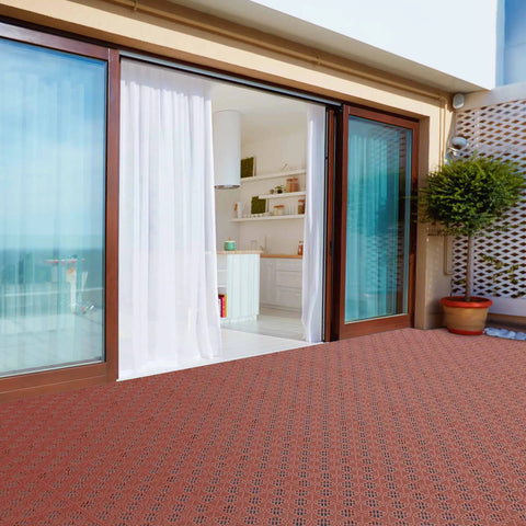 Outdoor patio with 30-Pack Interlocking Deck Tiles for Outdoor Flooring in Terracotta - Durable Weatherproof Polypropylene Patio Tiles view