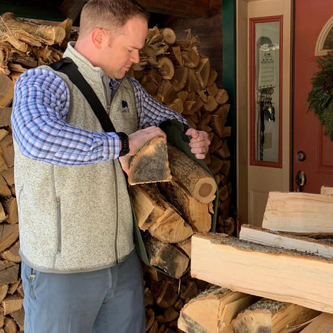 Ergonomic Firewood Sling Carrier For Firewood, Kindling, And Logs With A Cross Body Design That Improves Posture, Balance, And Weight Distribution, The Ultimate Camping And Home Chore Essential Patented USA Made
