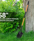 Heavy Duty Garden Shovel With 58 Inch Long Handle Round Point Steel Blade And Powder Coated Finish Orange Fiberglass Handle