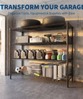 Solid Build Top Tier Heavy Duty Four Tier Metal Wire Shelving Rack With Rust Resistant Powder Coated Steel Frame For Tough Garage Storage and Apartment Setup with tools and supplies.